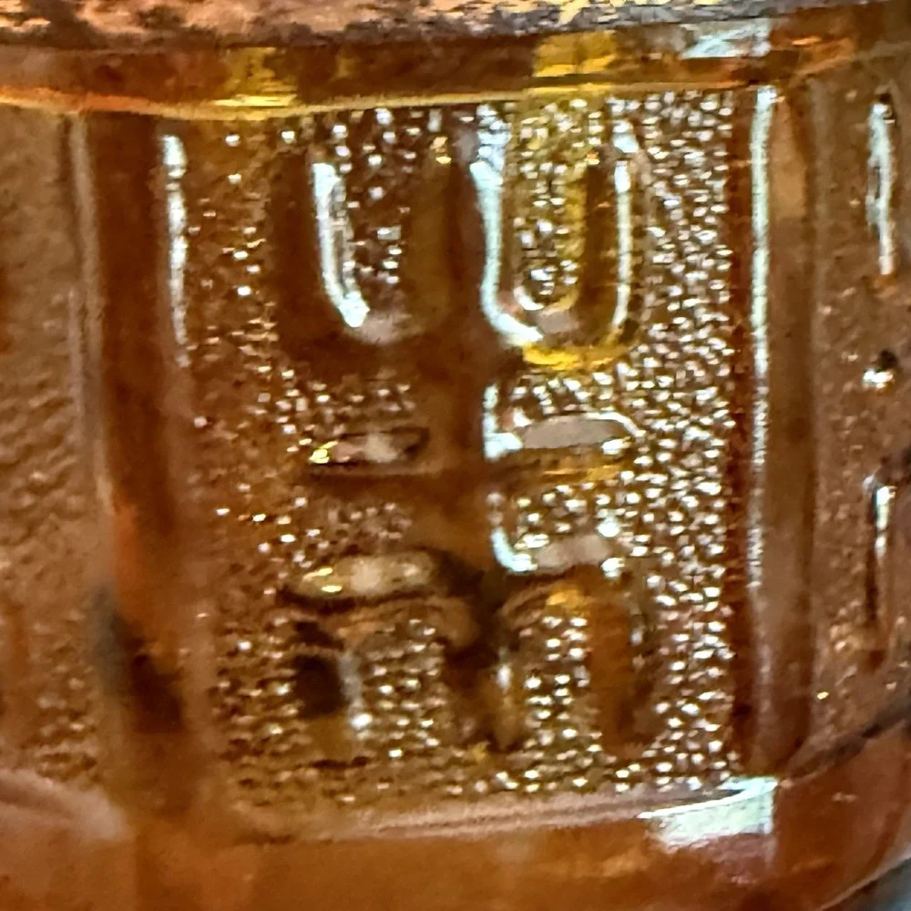 Vintage Amber Glass Hanging Lantern Pot Copper Band Mid Century Modern Tiki Boho